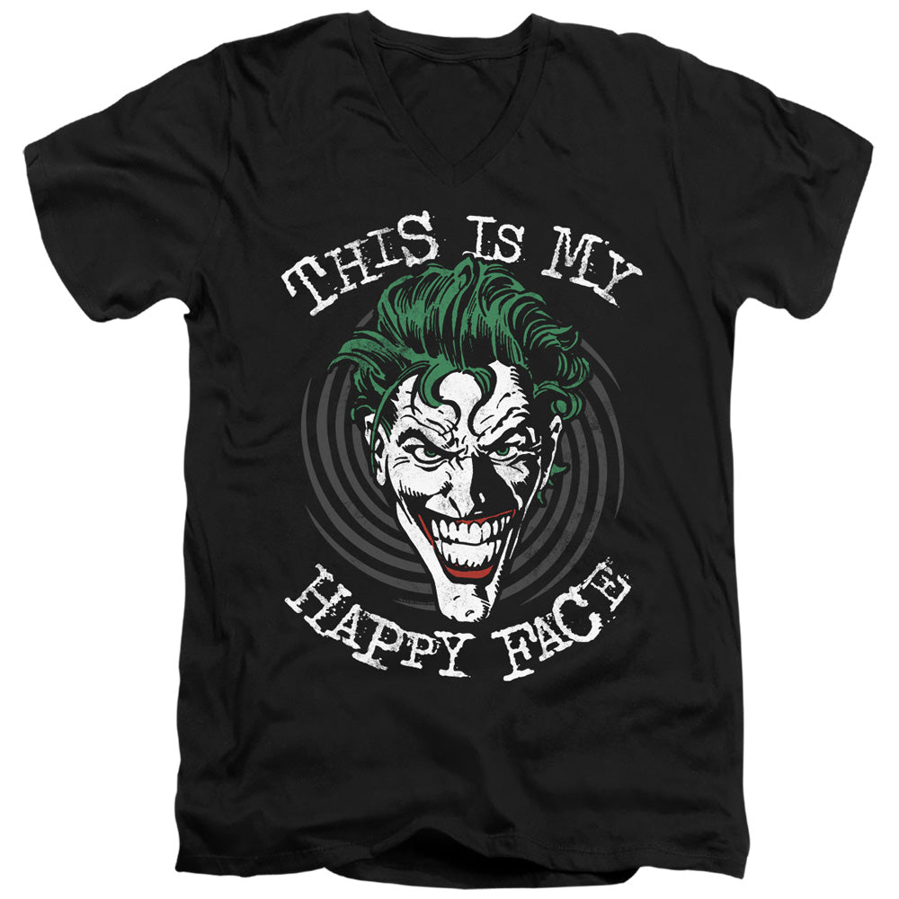 Batman Slim Fit V-Neck T-Shirt Happy Face Spiral Black Tee