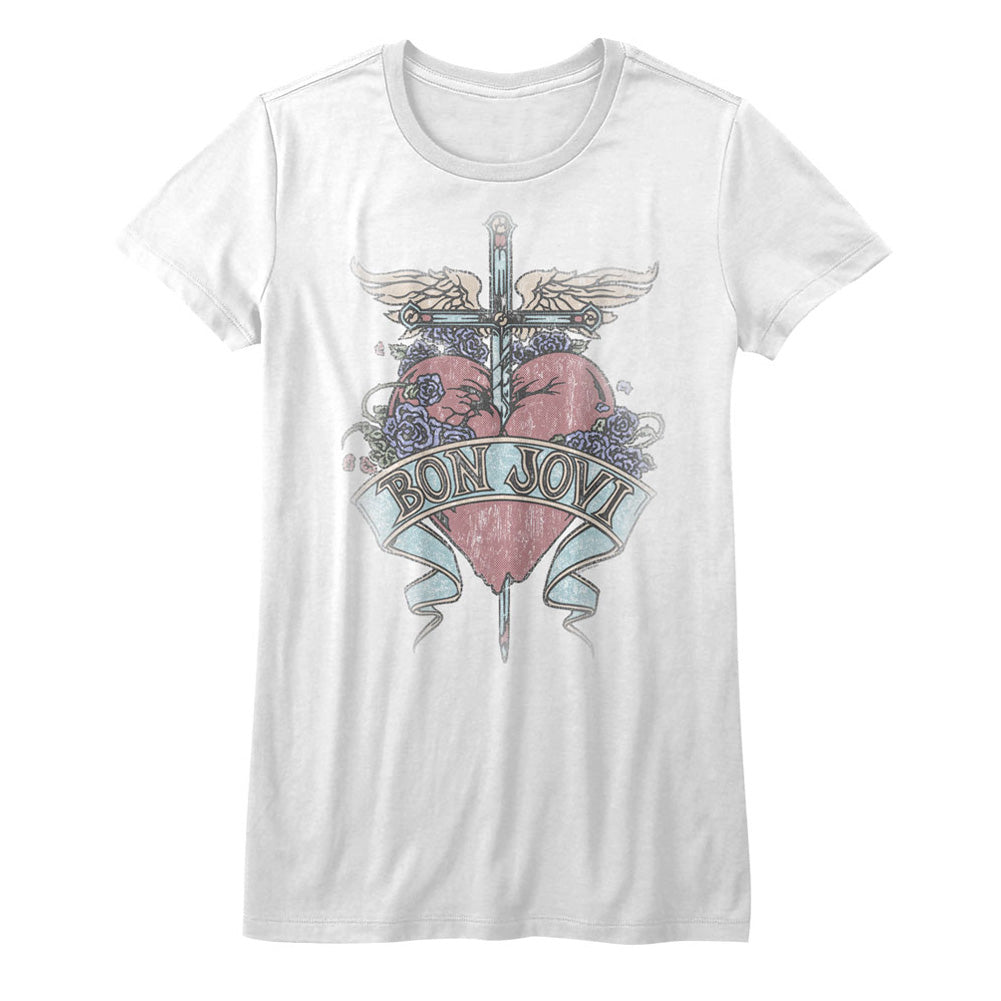 Bon Jovi Juniors T-Shirt Pierced White Tee