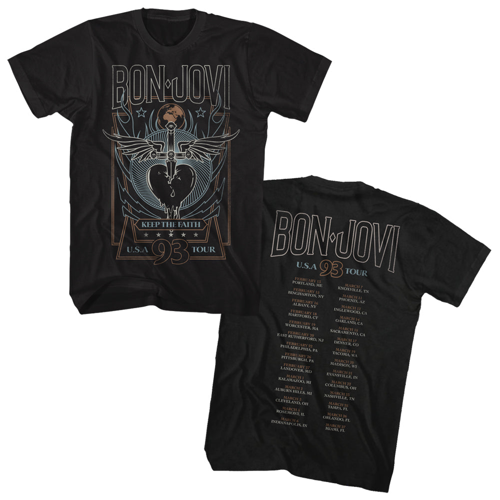 Bon Jovi T-Shirt Keep The Faith 1993 Tour Front and Back Black T