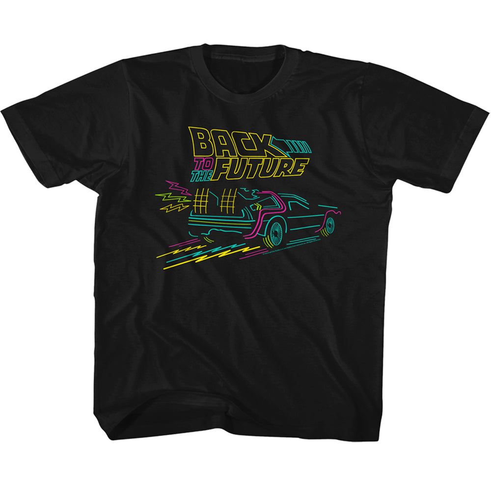 Back to the Future Kids T-Shirt Neon Colorful DeLorean Tee