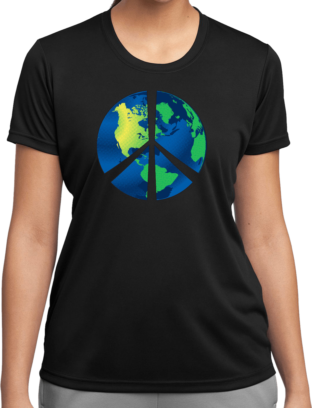 Ladies Peace Sign T-shirt Blue Earth Ladies Moisture Wicking Tee