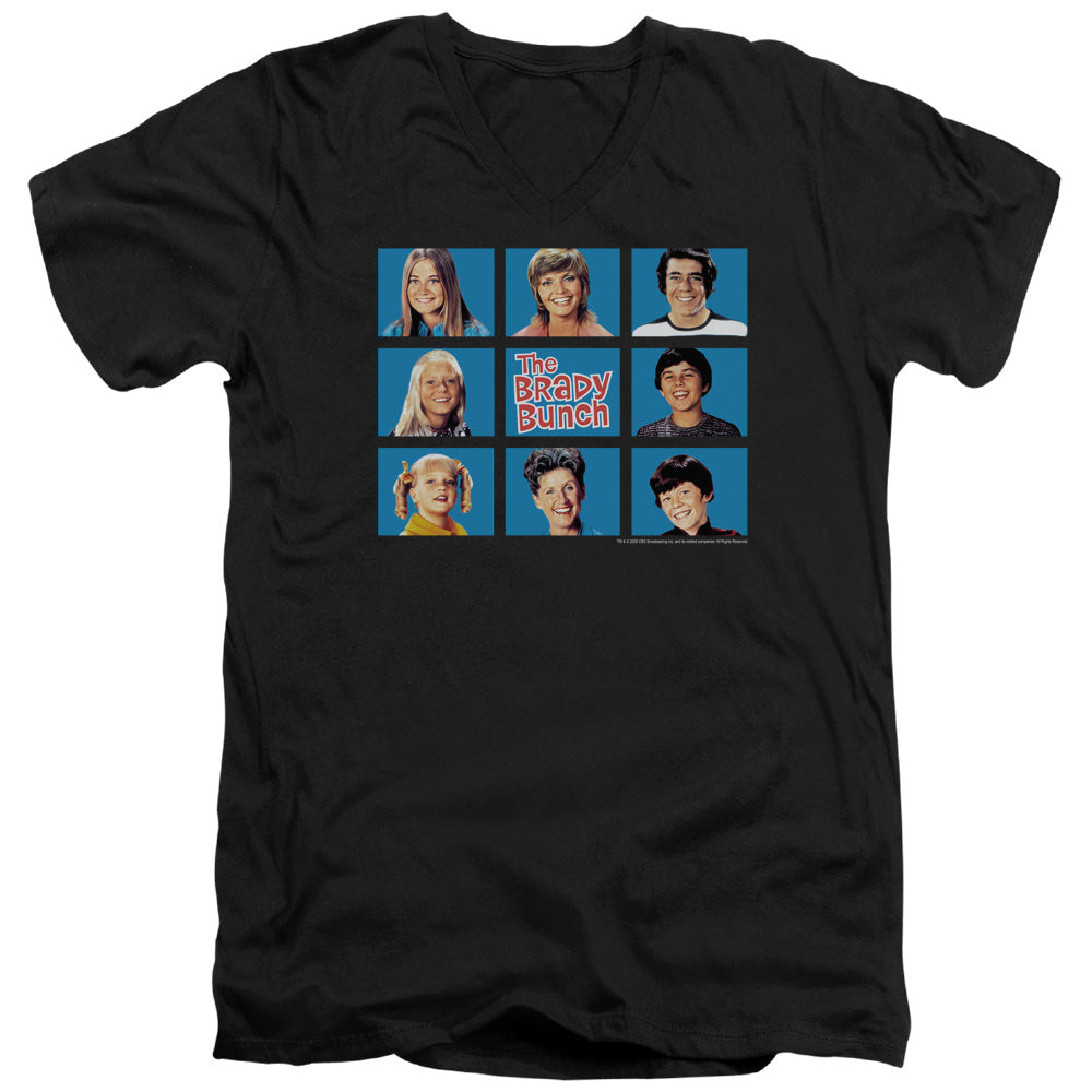 The Brady Bunch Slim Fit V-Neck T-Shirt Family Framed Black Tee