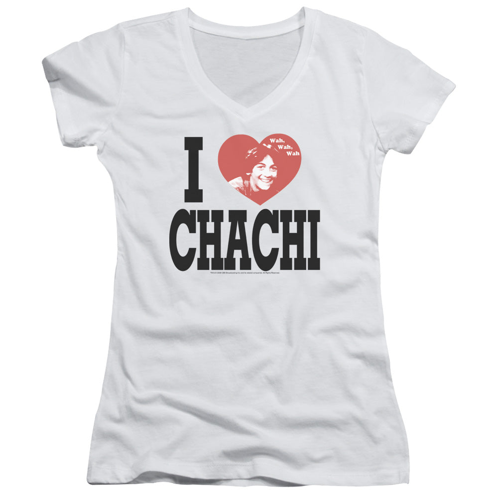 Happy Days Juniors V-Neck T-Shirt I Love Chachi White Tee