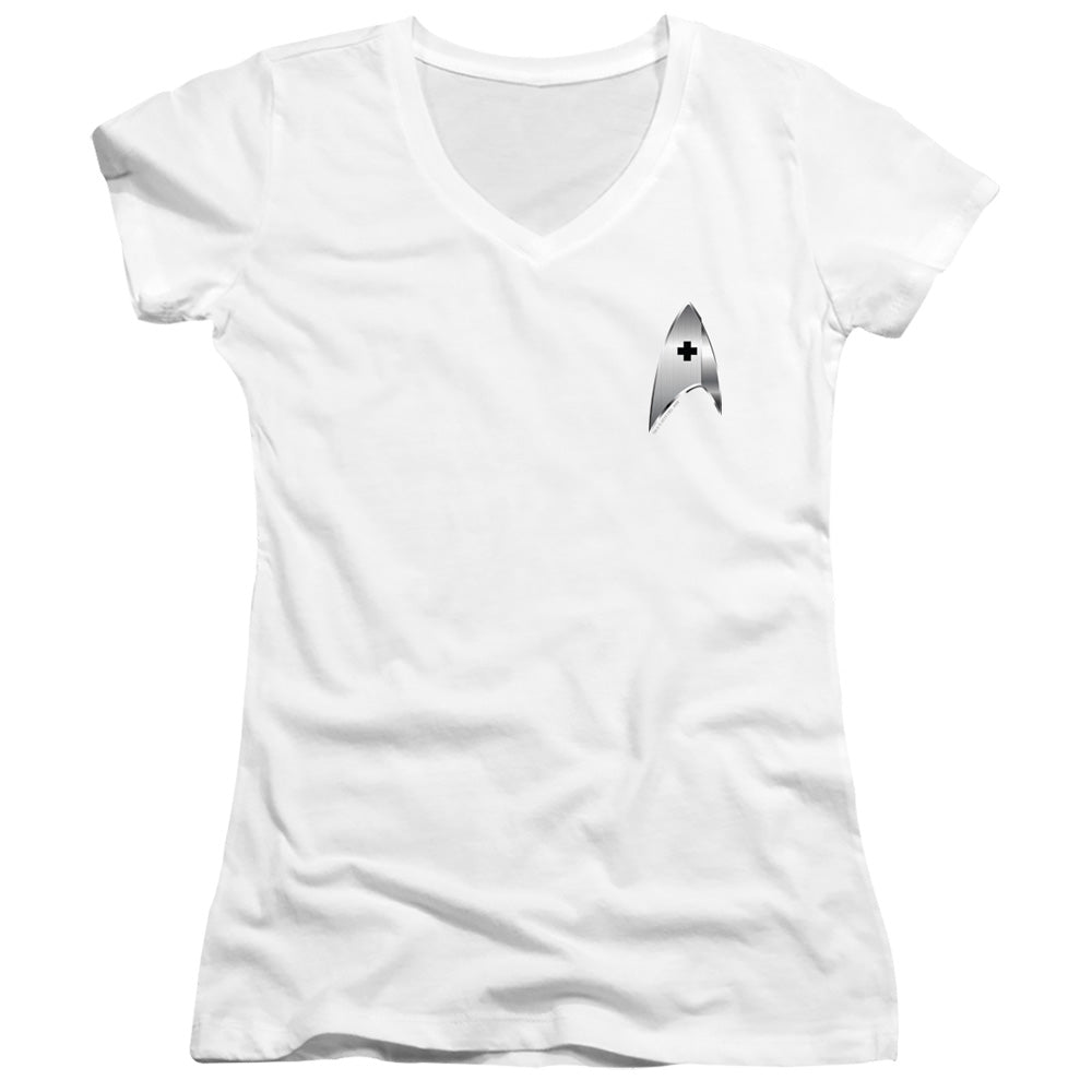 Star Trek Juniors V-Neck T-Shirt Discovery Medical Badge White Tee