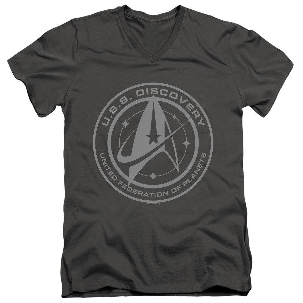 Star Trek Slim Fit V-Neck T-Shirt Discovery Crest Charcoal Tee