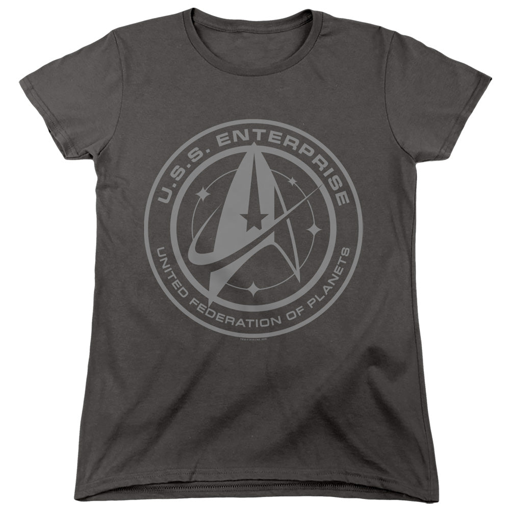 Star Trek Womens T-Shirt Enterprise Crest Charcoal Tee