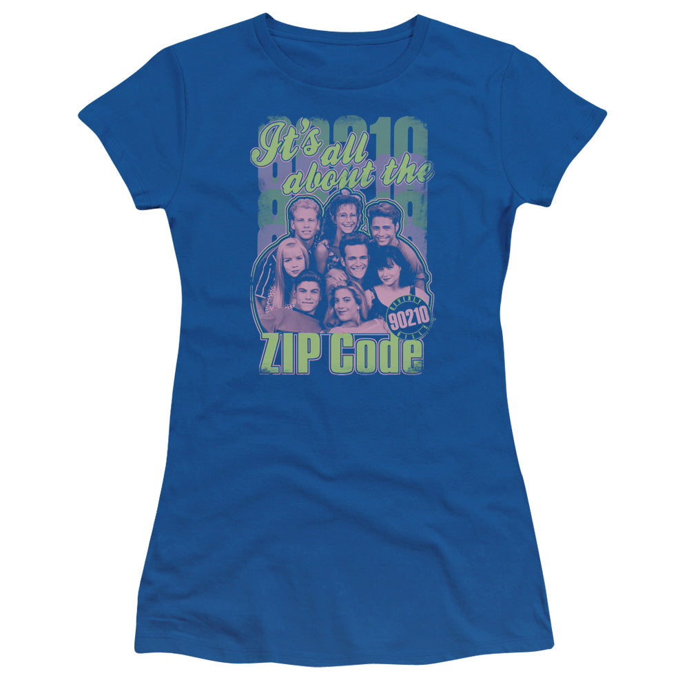 Beverly Hills 90210 Juniors T-Shirt Zip Code Royal Tee