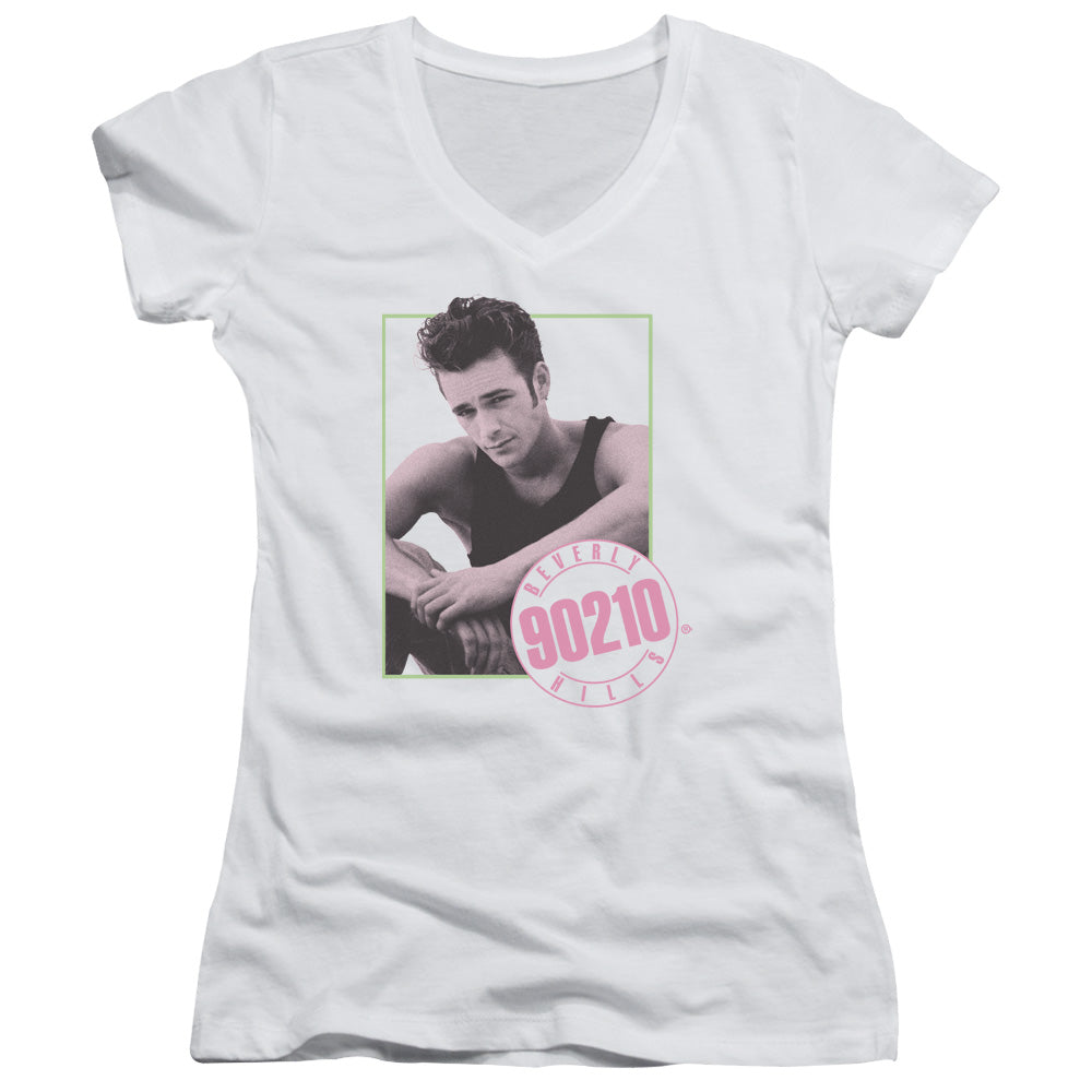 90210 Juniors V-Neck T-Shirt Dylan White Tee