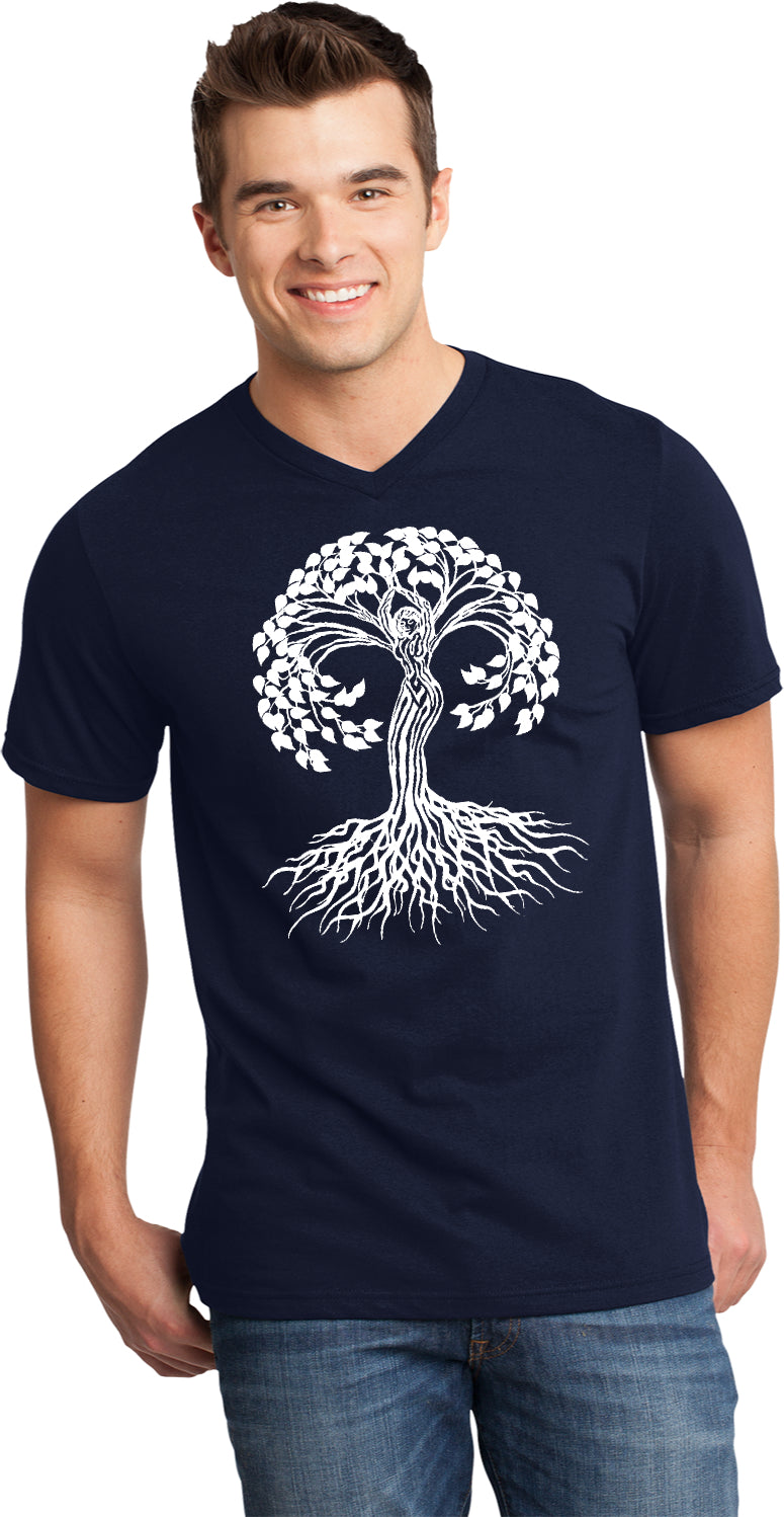 White Celtic Tree Important V-neck Yoga Tee Shirt