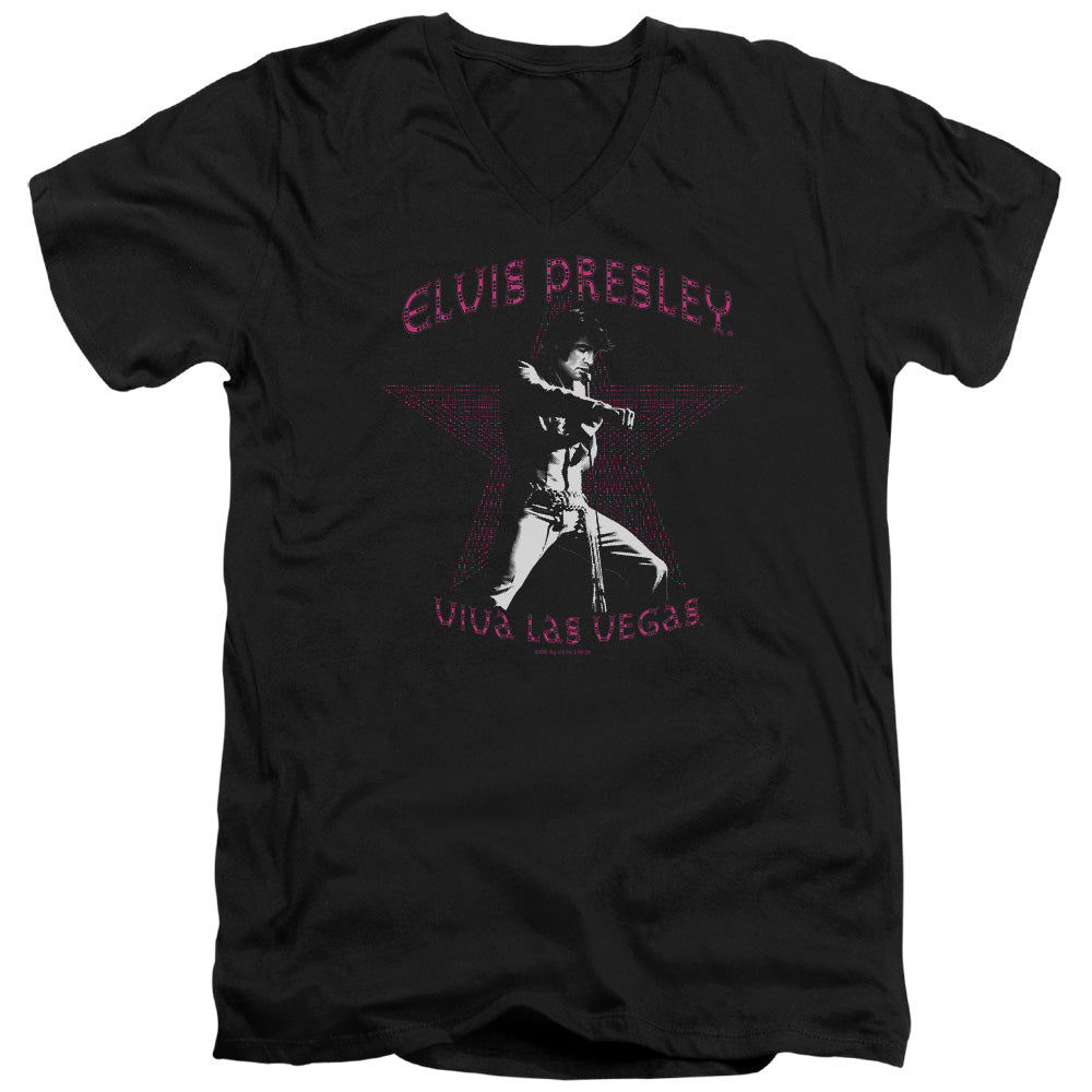 Elvis Presley Slim Fit V-Neck T-Shirt Star Viva Las Vegas Black Tee