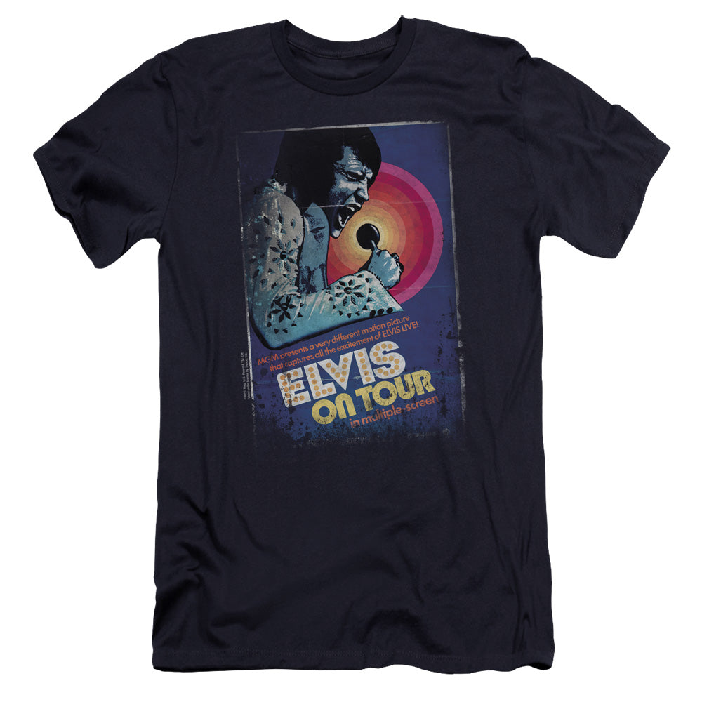 Elvis Presley Premium Canvas T-Shirt On Tour Poster Navy Tee