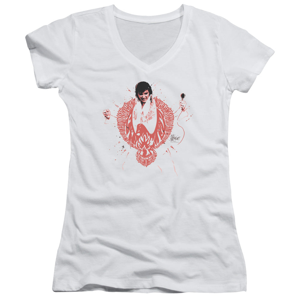 Elvis Presley Juniors V-Neck T-Shirt Red Phoenix Suit White Tee