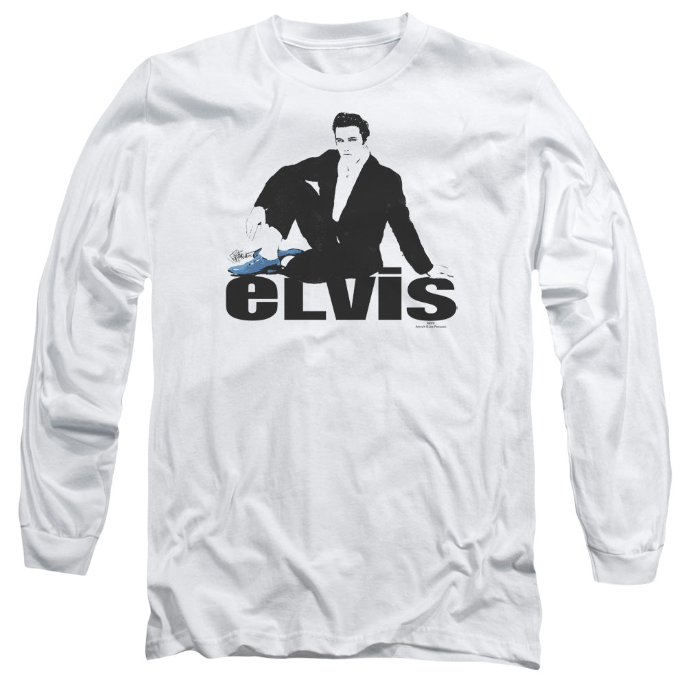Elvis Presley Long Sleeve T-Shirt Blue Suede Shoes White Tee