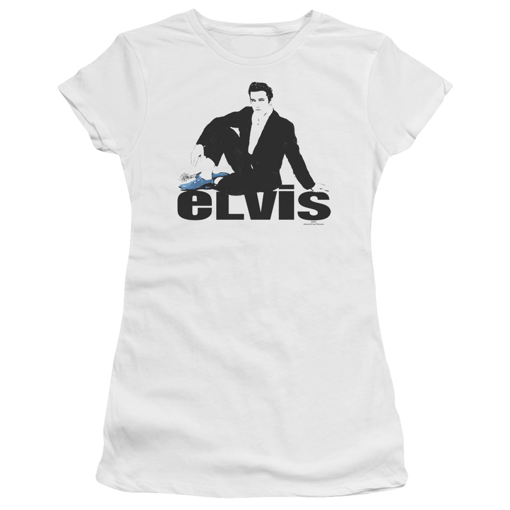 Elvis Presley Juniors T-Shirt Blue Suede Shoes White Tee