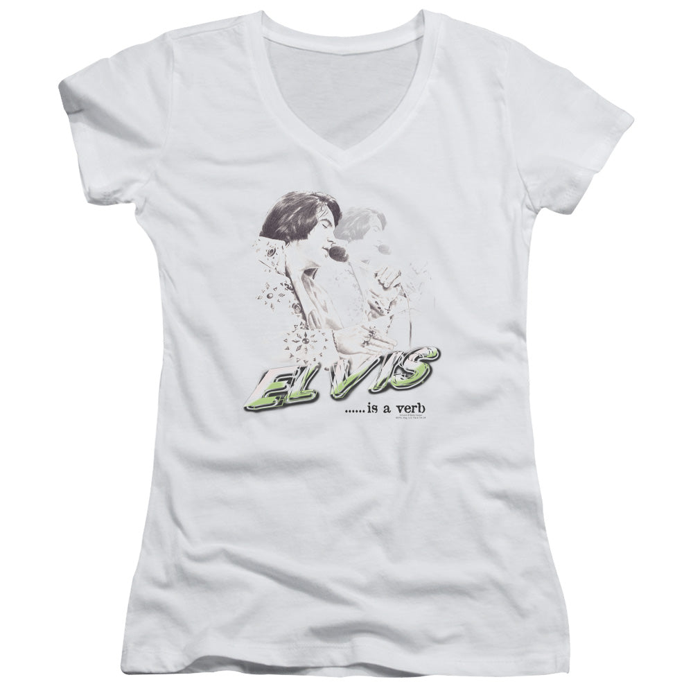 Elvis Presley Juniors V-Neck T-Shirt Verb White Tee