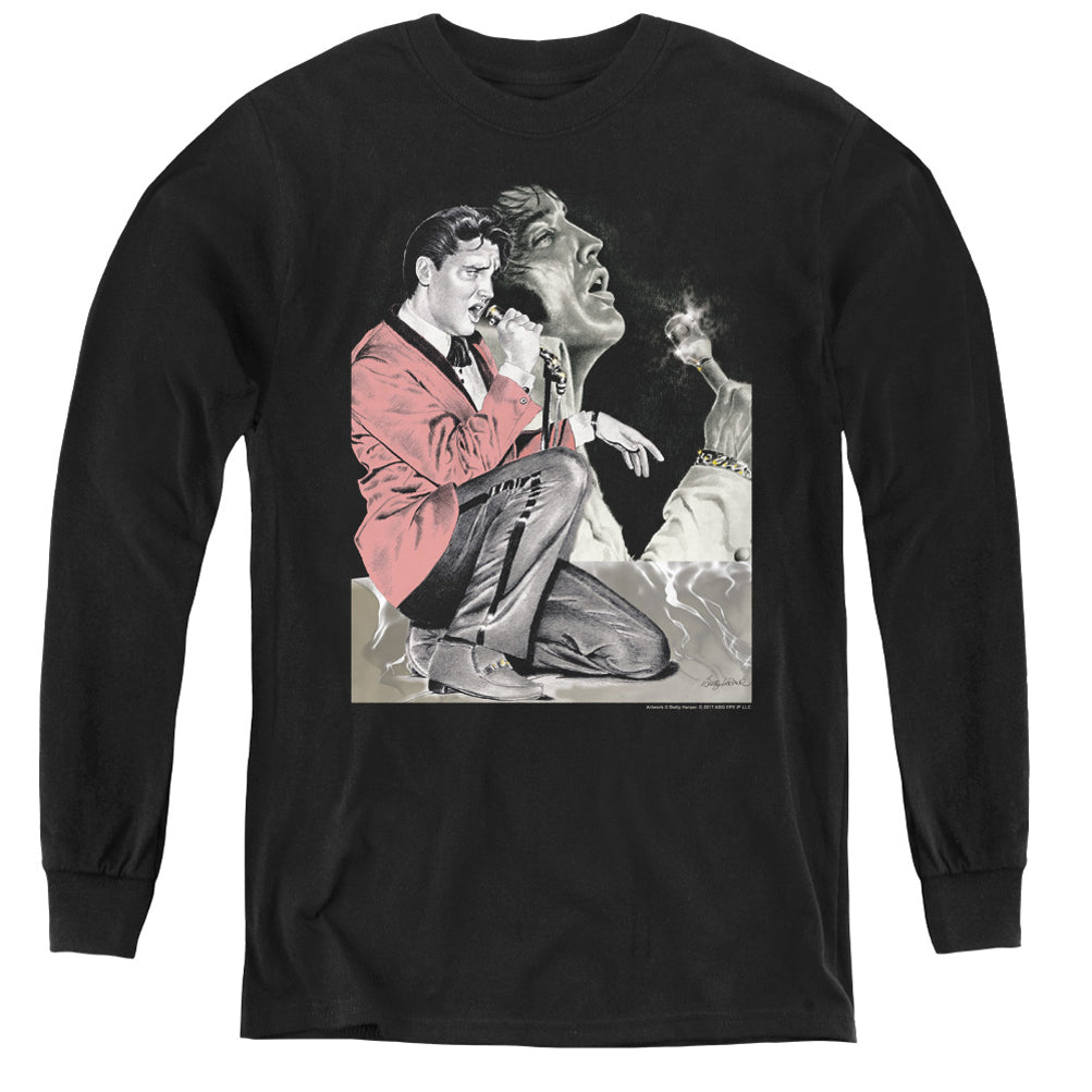 Elvis Presley Kids Long Sleeve Shirt Mic Smoking Black Tee