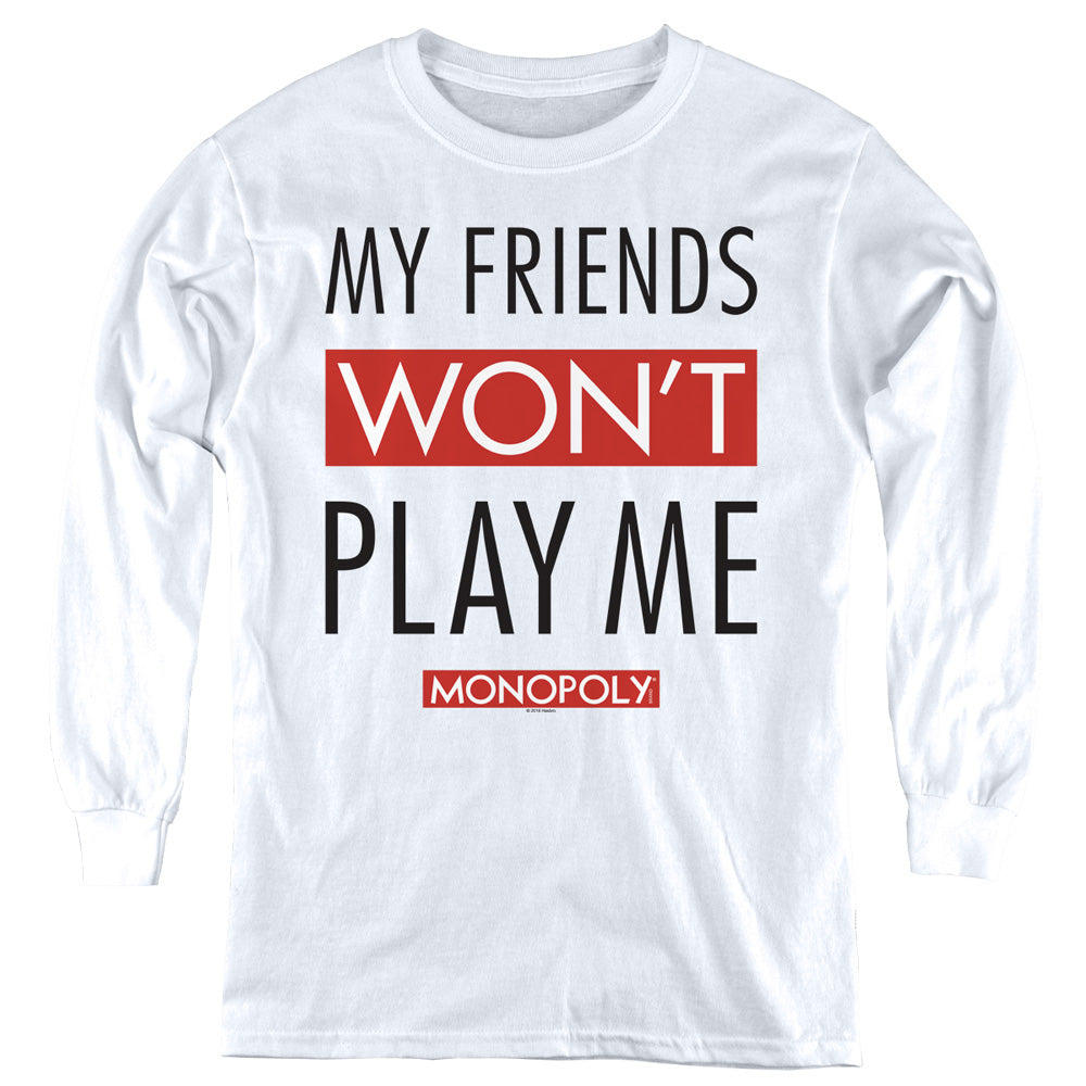 Monopoly Kids Long Sleeve Shirt Friends Won't Play Me White Tee