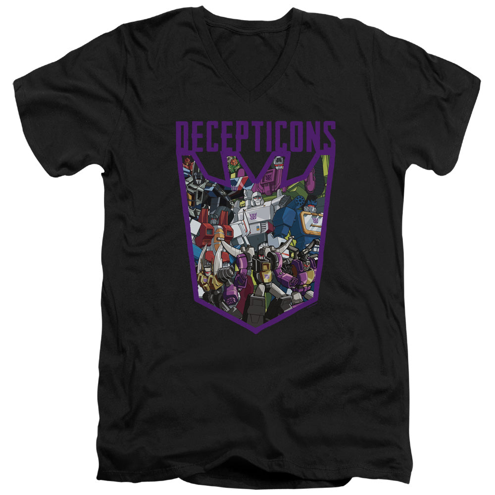 Transformers Slim Fit V-Neck T-Shirt Decepticon Collage Black Tee