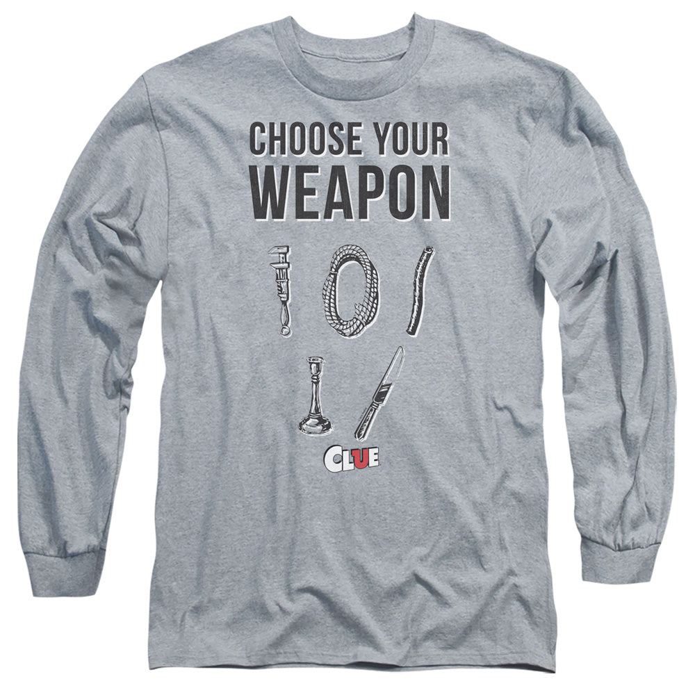 Clue Long Sleeve T-Shirt Choose Your Weapon Athletic Heather Tee