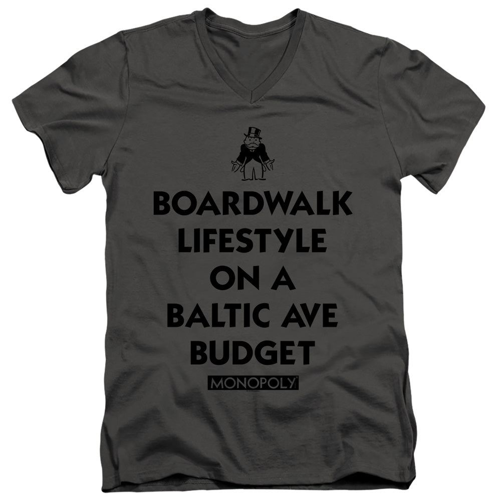 Monopoly Slim Fit V-Neck T-Shirt Boardwalk Lifestyle Charcoal Tee