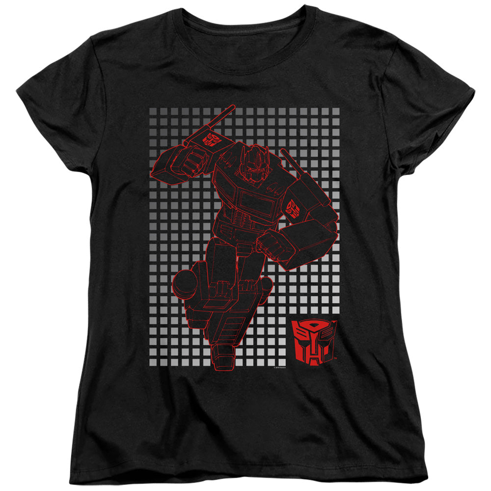 Transformers Womens T-Shirt Optimus Prime Grid Black Tee