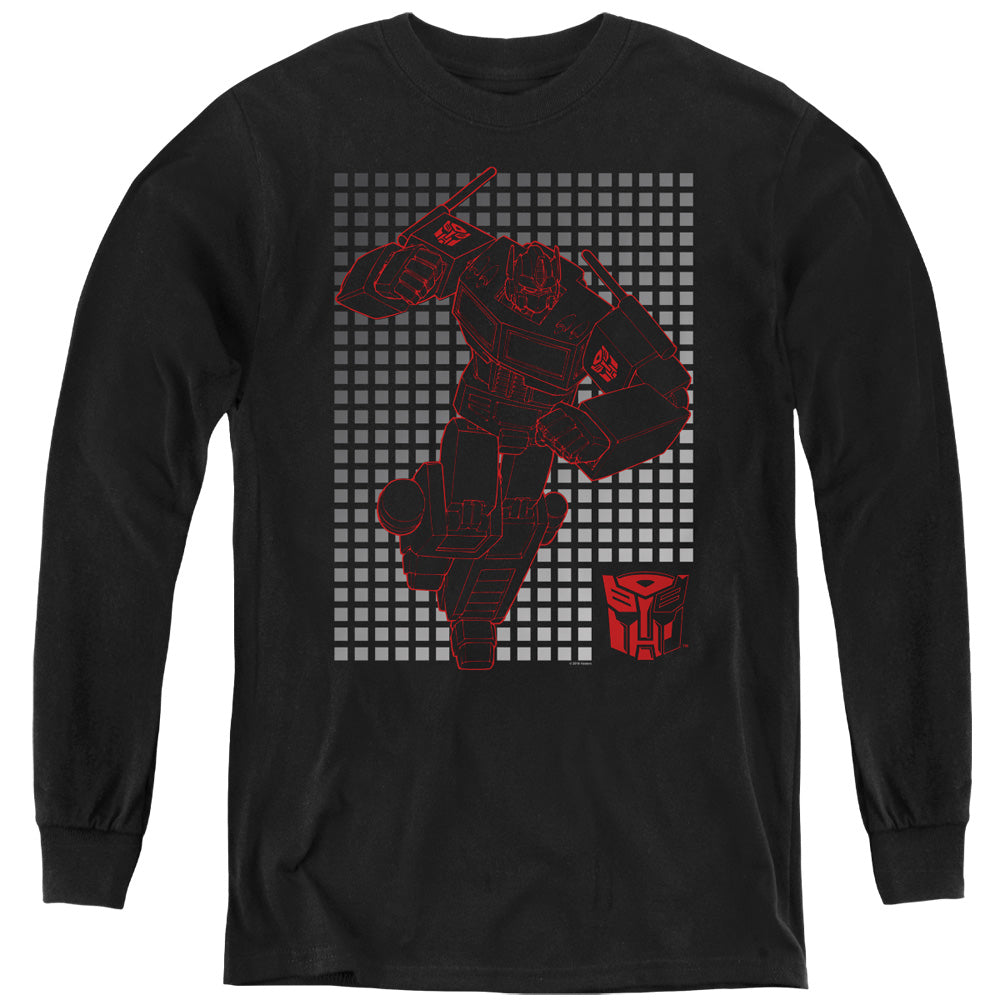 Transformers Kids Long Sleeve Shirt Optimus Prime Grid Black Tee