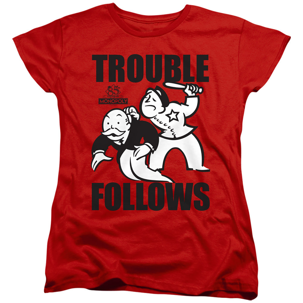 Monopoly Womens T-Shirt Trouble Follows Red Tee