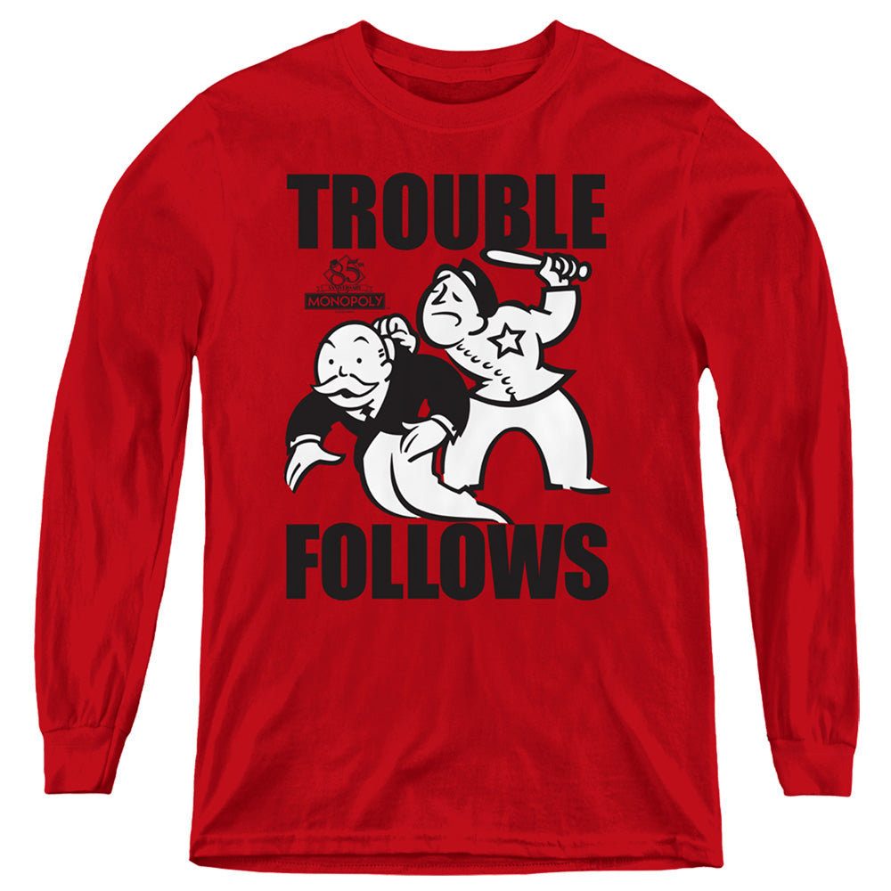 Monopoly Kids Long Sleeve Shirt Trouble Follows Red Tee