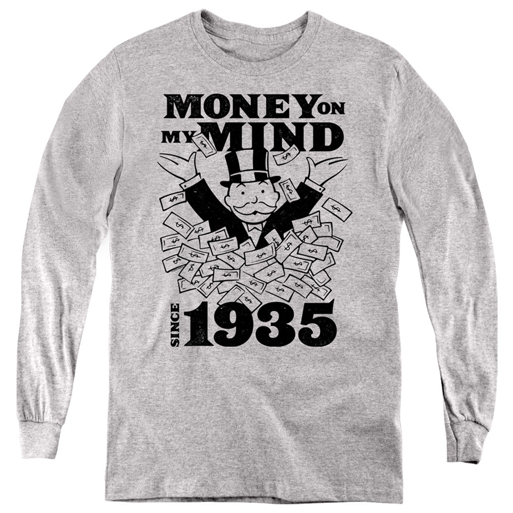 Monopoly Kids Long Sleeve Shirt Money on My Mind Athletic Heather Tee