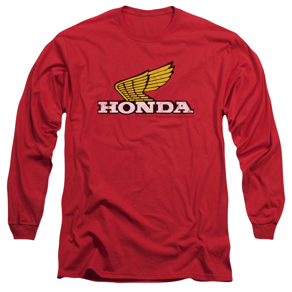 Honda Long Sleeve T-Shirt Distressed Gold Wing Logo Red Tee