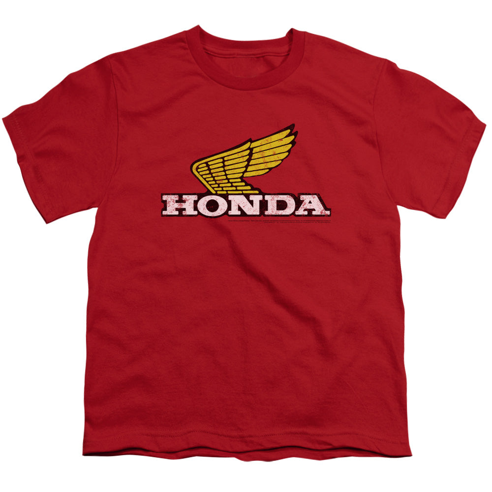 Honda Kids T-Shirt Distressed Gold Wing Logo Red Tee