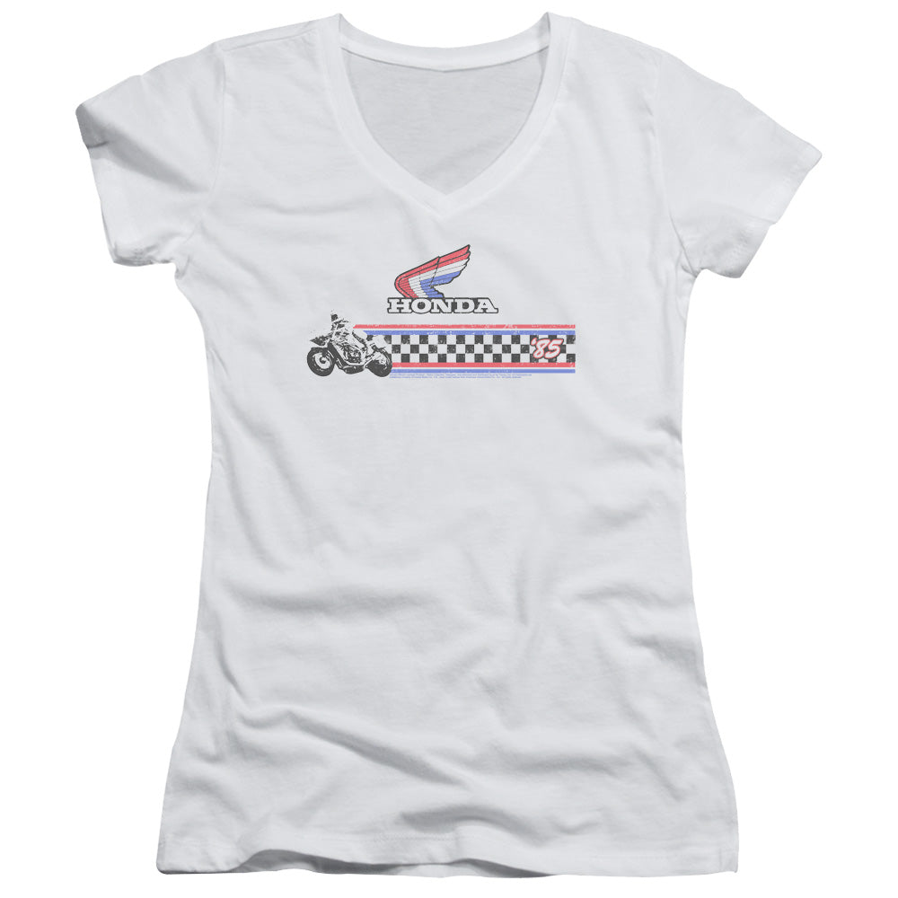 Honda Juniors V-Neck T-Shirt '85 Classic Red White Blue Logo White Tee