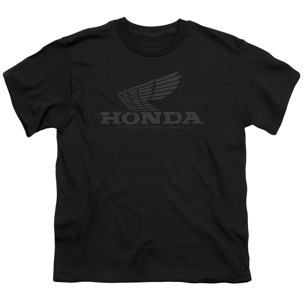 Honda Kids T-Shirt Distressed Vintage Grey Wing Black Tee