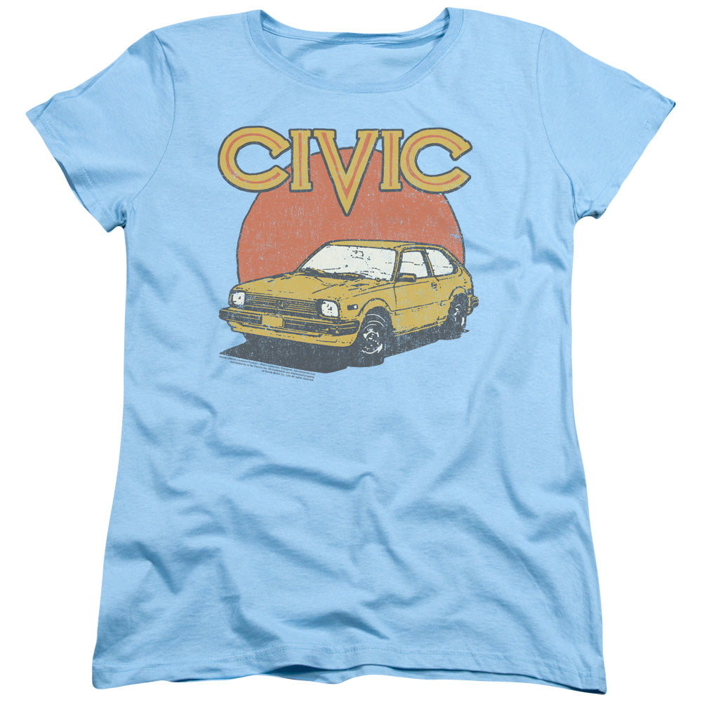 Honda Womens T-Shirt Distressed 1970s Civic Light Blue Tee