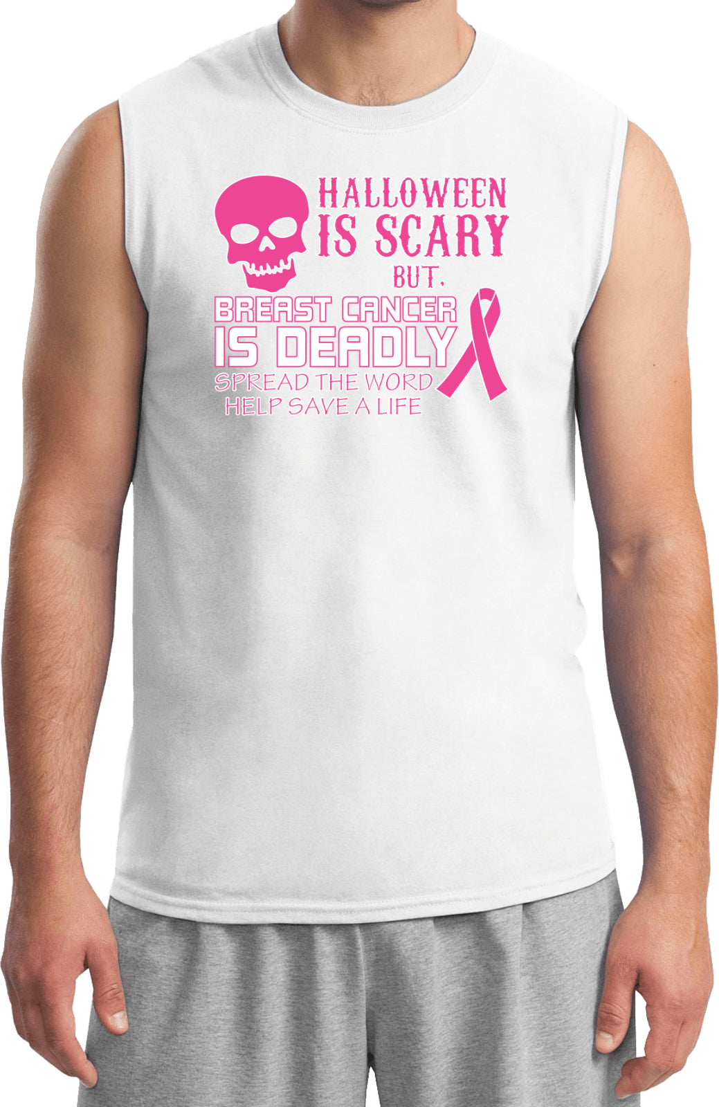 Breast Cancer T-shirt Halloween Scary Muscle Tee