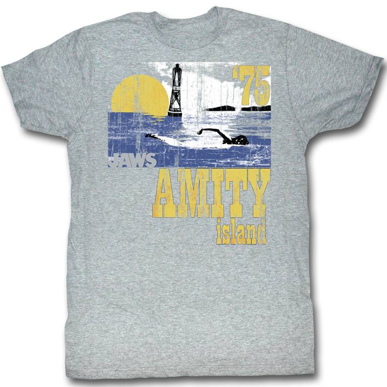 Jaws Tall T-Shirt Amity Island Going Swimming Gray Heather Tee