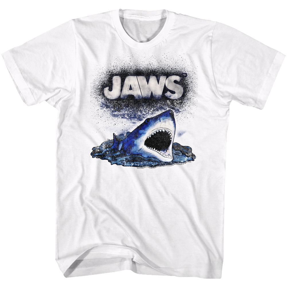 Jaws T-Shirt Spray Paint Cartoon White Tee