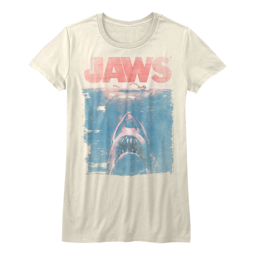 Jaws Juniors Shirt Distressed Faded Poster Natural Tee