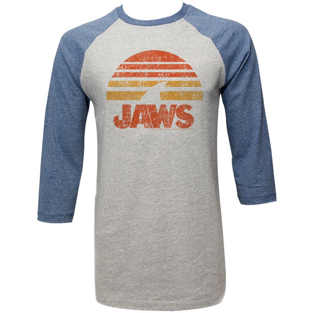 Jaws Raglan T-Shirt Distressed Shark Sun Grey/Denim 3/4 Sleeve Tee