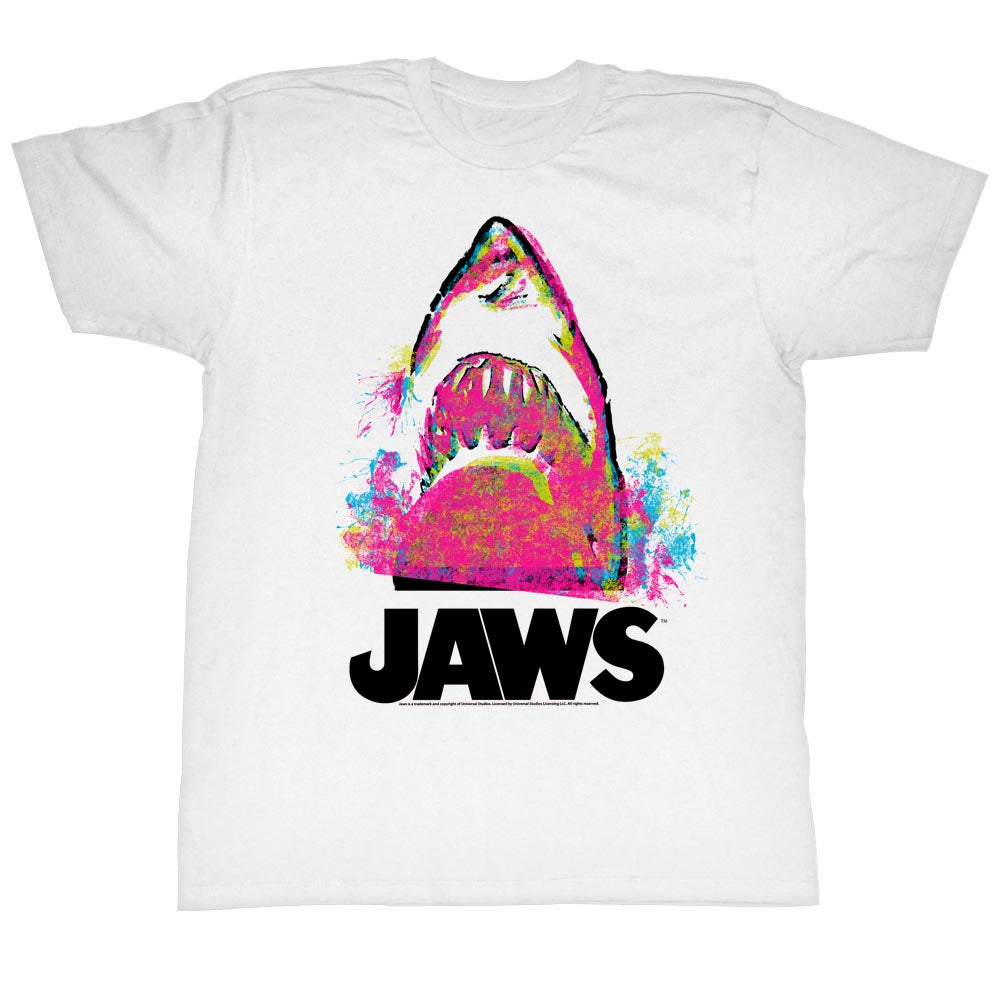 Jaws Tall T-Shirt Multicolor Shark Head Outline White Tee