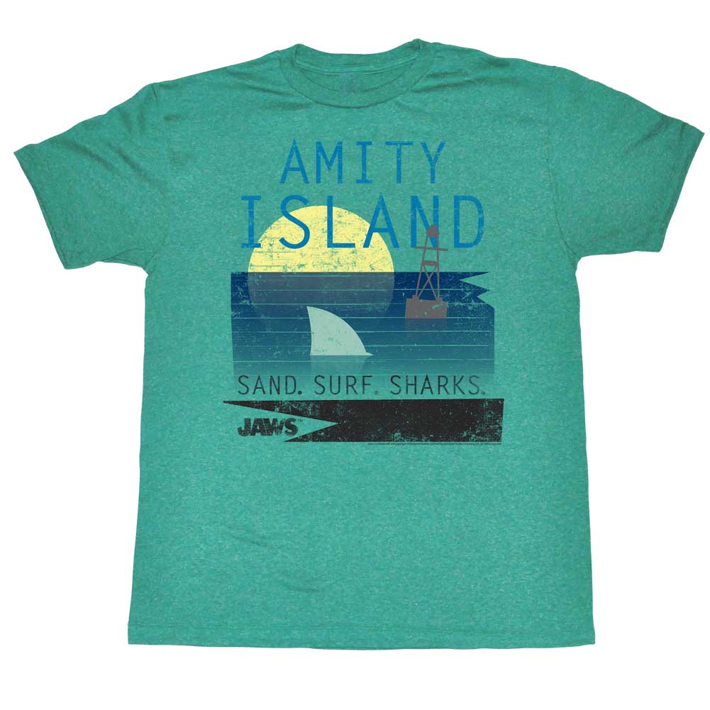 Jaws T-Shirt Amity Island New Colors Mahi Heather Tee