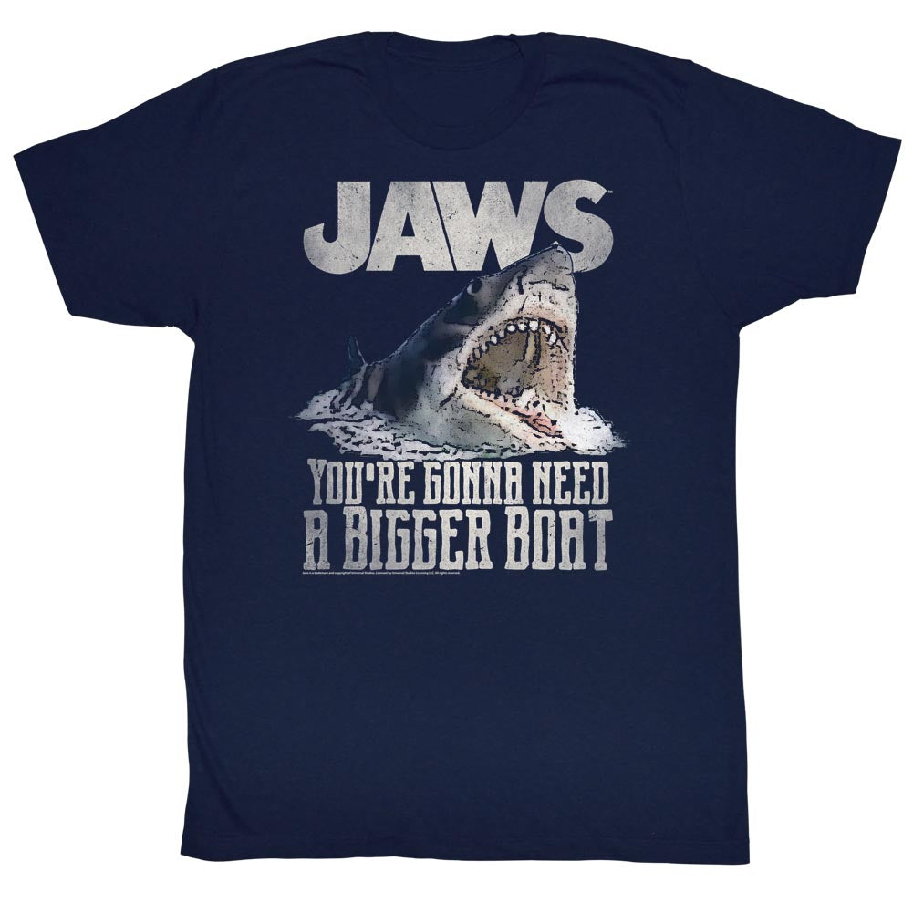 Jaws Tall T-Shirt Distressed Shark Head Need A Bigger Boat Navy Tee