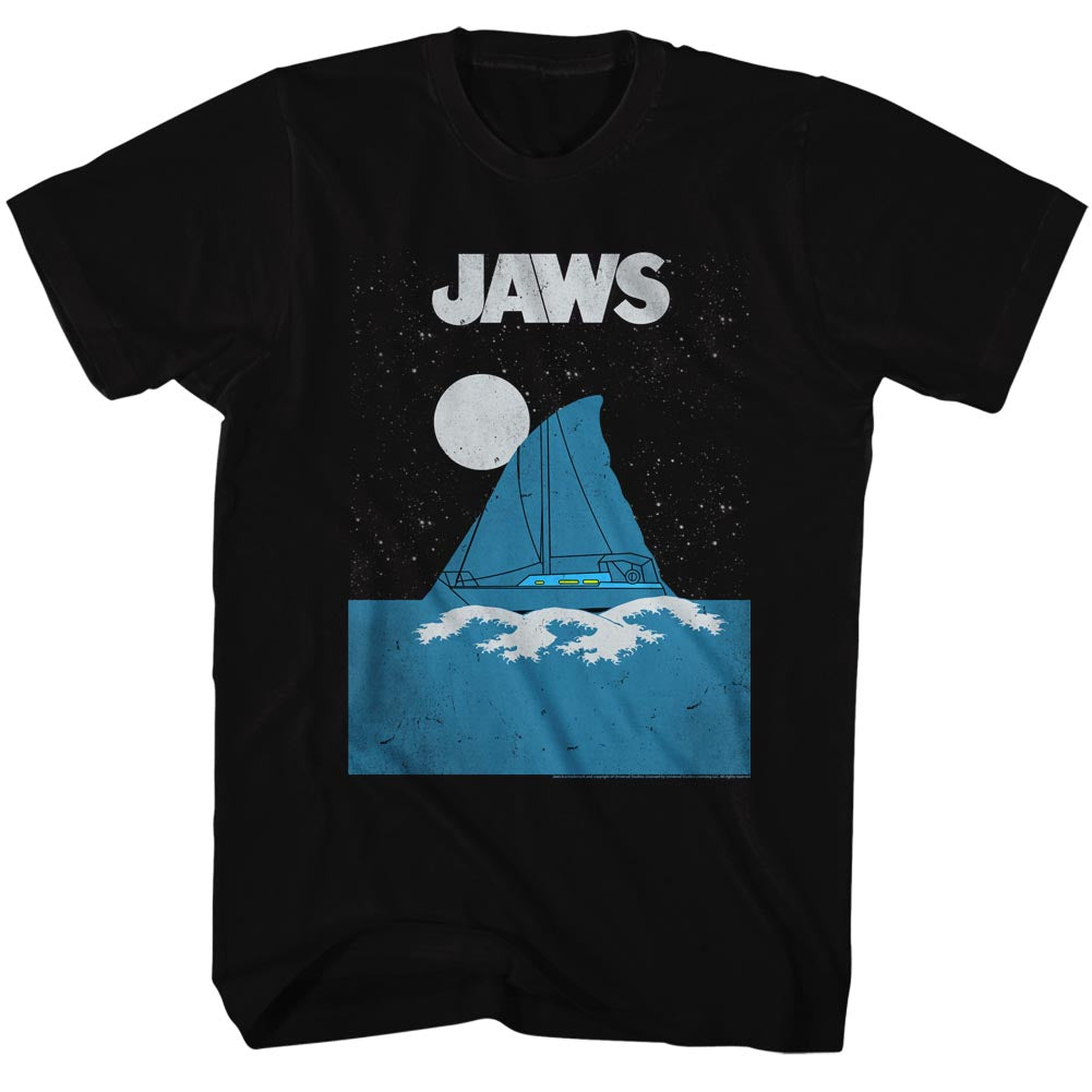 Jaws T-Shirt Boat Shark Fin Outline Black Tee