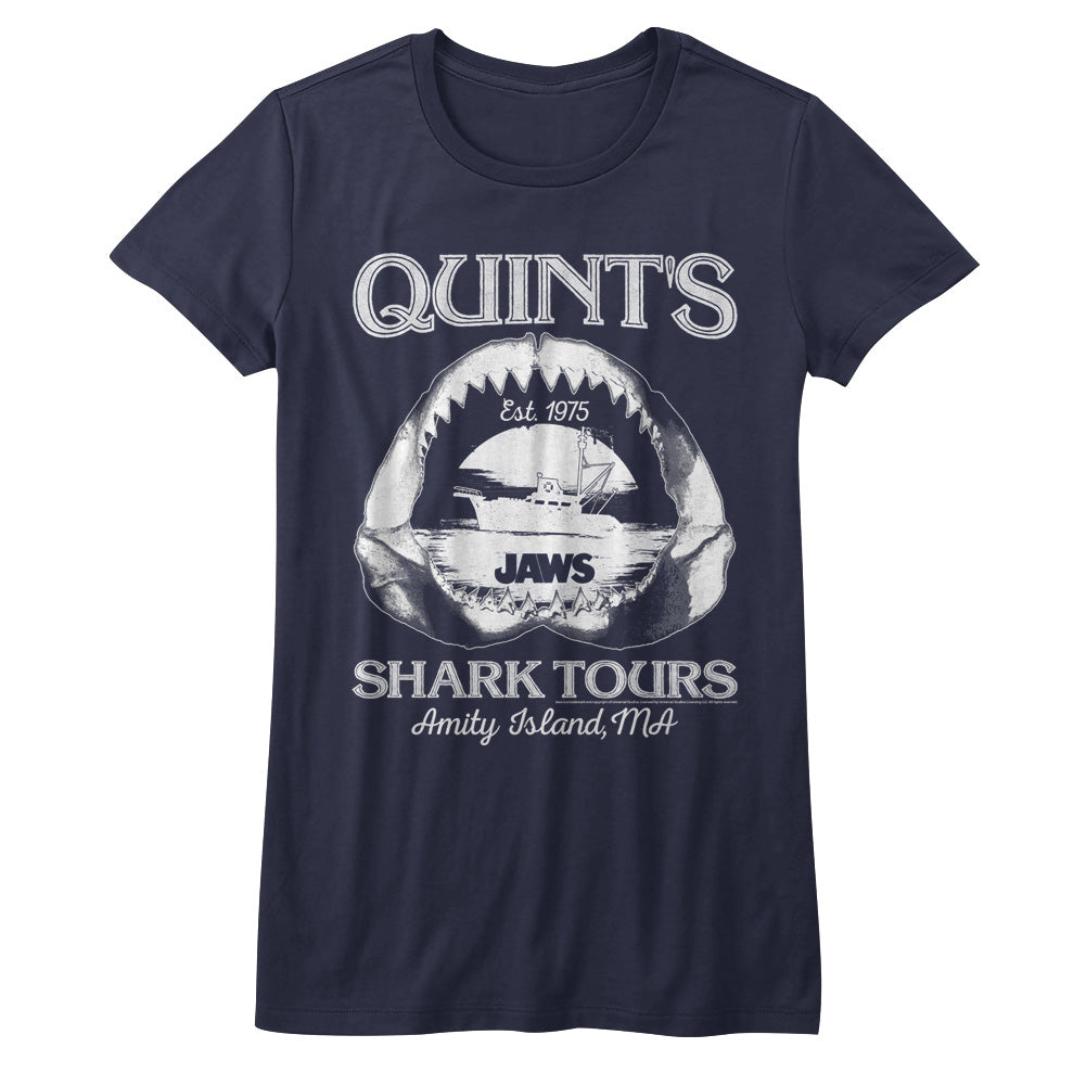 Jaws Juniors Shirt Quints Shark Tour Jaw Bone Boat Navy Tee