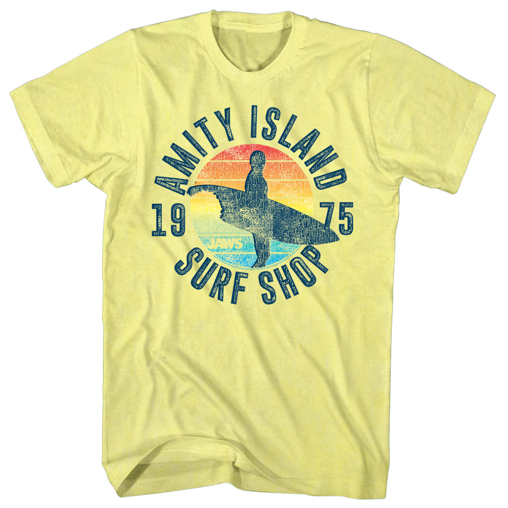 Jaws T-Shirt Amity Island Surf Shop 1975 Yellow Heather Tee