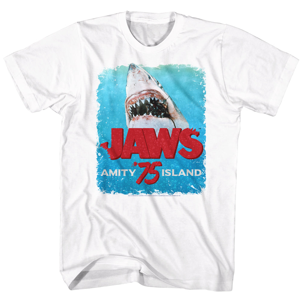 Jaws Tall T-Shirt Amity Island '75 Jaws Bite White Tee