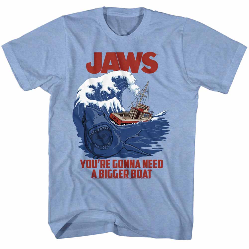 Jaws T-Shirt Ocean Waves Swell Shark Bigger Boat Light Blue Heather Tee