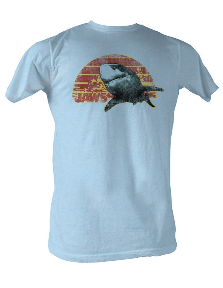 Jaws T-Shirt Distressed Sunset Shark Light Blue Tee