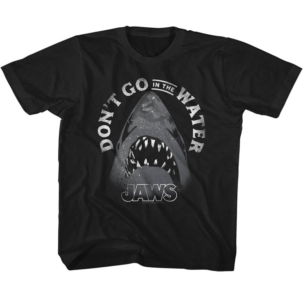 Jaws Toddler T-Shirt Text Arch Don't Go In The Water Silhouette Black Tee