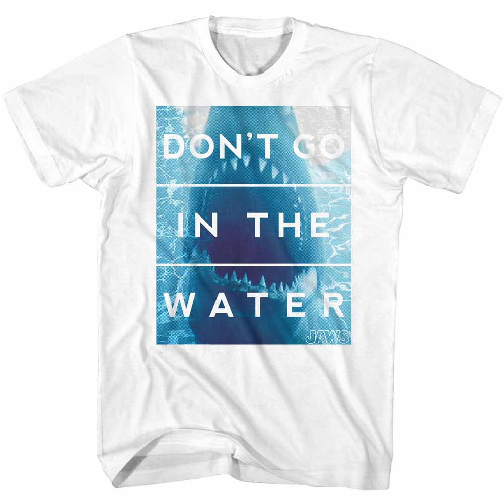 Jaws Tall T-Shirt Don't Go In The Water Open Bite White Tee